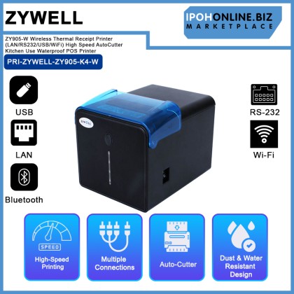 Zywell ZY905-W Wireless Thermal Receipt Printer (LAN/RS232/USB/WiFi) High Speed Auto Cutter Kitchen Use Waterproof POS Printer Zywell ZY905-W Wireless Thermal Receipt Printer (LAN/RS232/USB/WiFi) High Speed Auto Cutter Kitchen Use Waterproof POS Printer